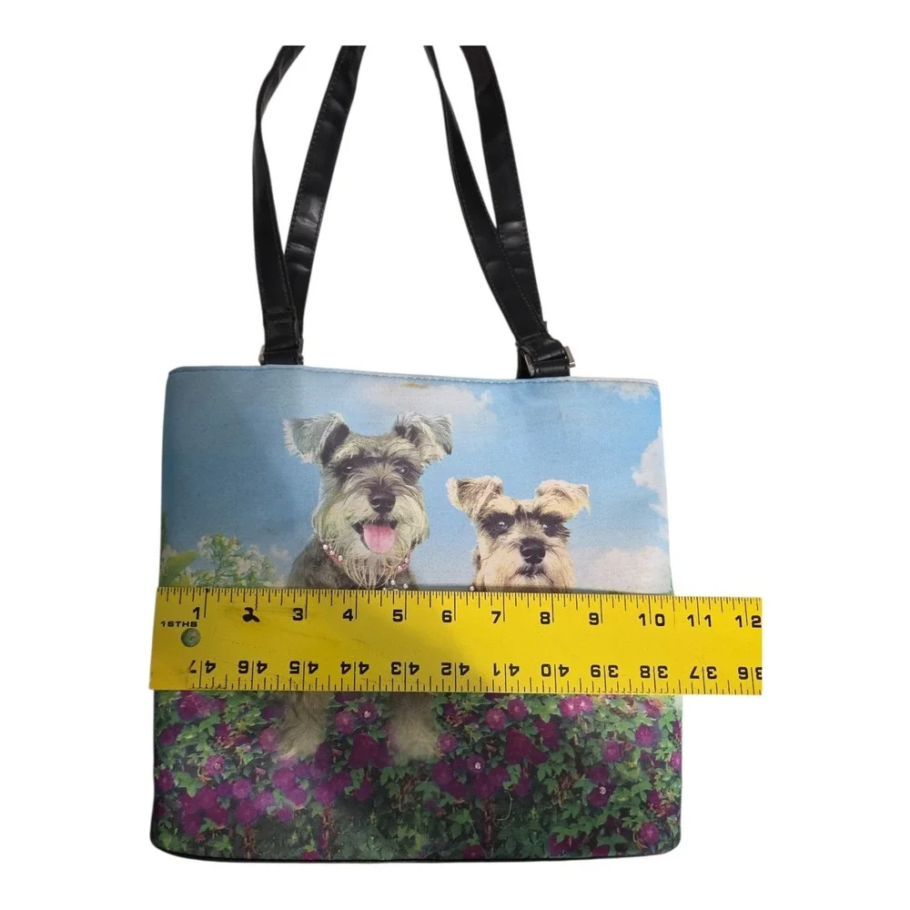 Schnauzer Dog Print Floral Shoulder Bag with‎ Matching Wallet